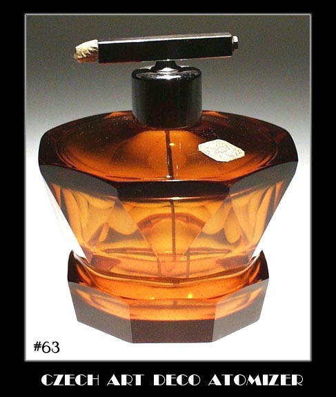 CZECH ART DECO TOPAZ COLOR GLASS ATOMIZER OPB63