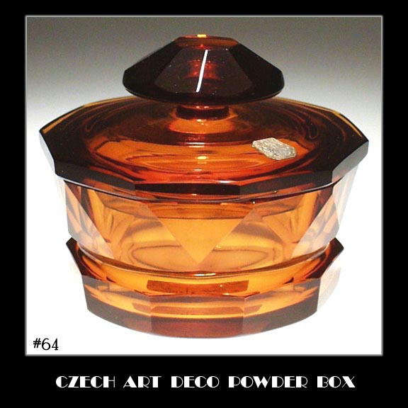 CZECH ART DECO TOPAZ COLOR GLASS POWDER BOX