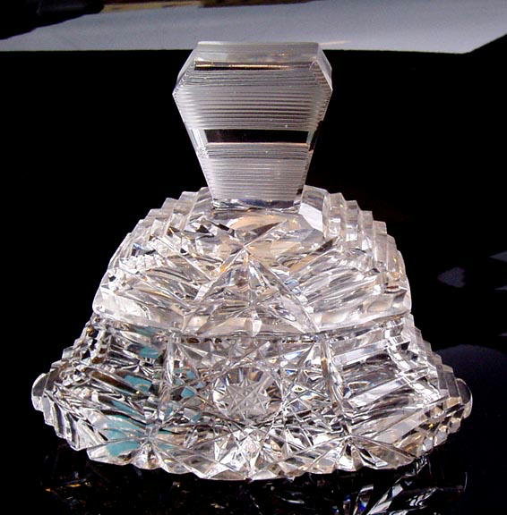 CZECH ART DECO CUT CRYSTAL POWDER BOX