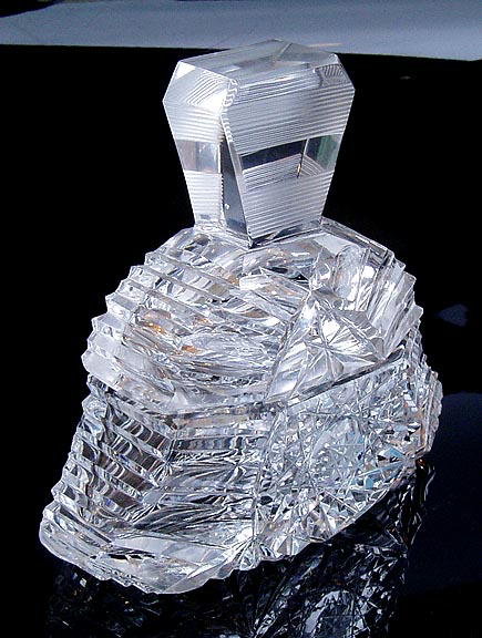 CZECH ART DECO CUT CRYSTAL POWDER BOX