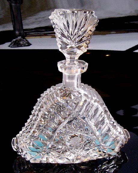 CZECH ART DECO CUT CRYSTAL PERFUME BOTTLE