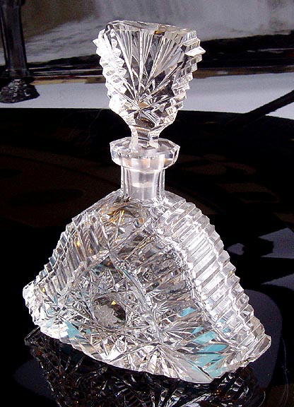 CZECH ART DECO CUT CRYSTAL PERFUME BOTTLE