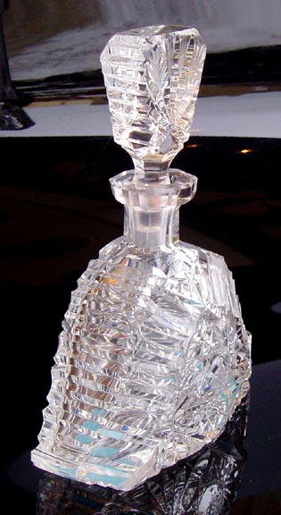 CZECH ART DECO CUT CRYSTAL PERFUME BOTTLE