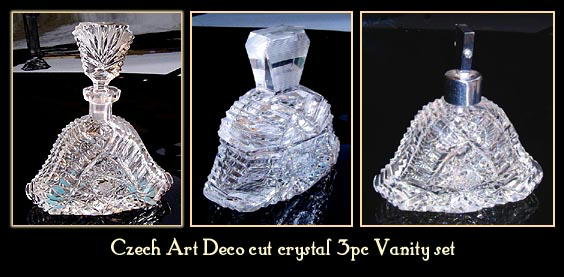 CZECH ART DECO CUT CRYSTAL PERFUME BOTTLE
