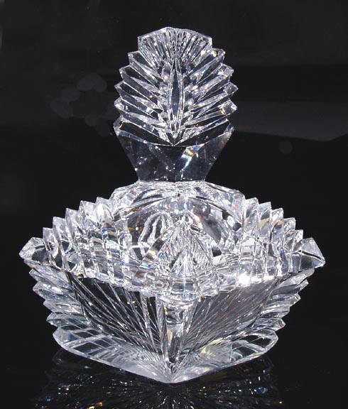 VINTAGE CZECH ART DECO CUT CRYSTAL POWDER BOX
