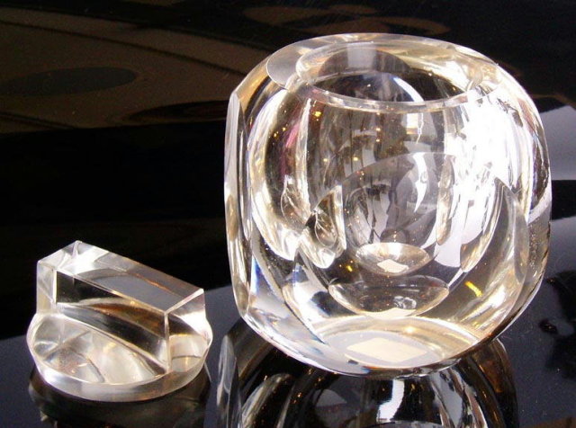 CZECH ART DECO CUT CRYSTAL POWDER BOX c.1930's