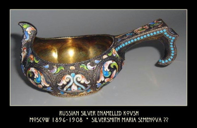 ANTIQUE IMPERIAL RUSSIAN SILVER ENAMELLED KOVSH