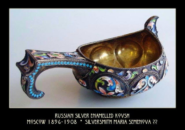 ANTIQUE IMPERIAL RUSSIAN SILVER ENAMELLED KOVSH