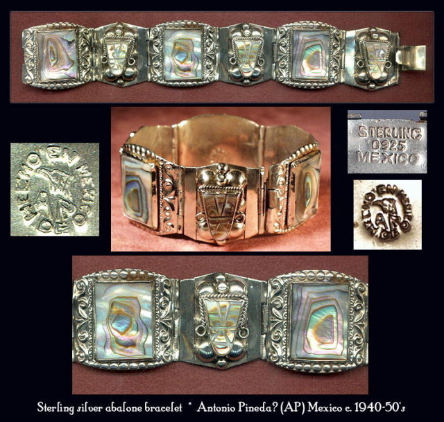VINTAGE MEXICAN STERLING SILVER A.P. BRACELET #133