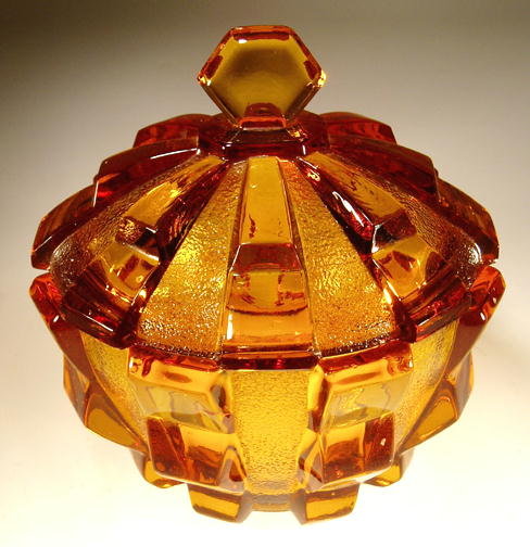 CZECH CUBIST (CUBISM) LIDDED TOPAZ GLASS BOWL