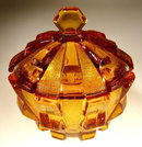 CZECH CUBIST (CUBISM) LIDDED TOPAZ GLASS BOWL