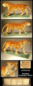 CZECH ART POTTERY D. URBACH TIGER FIGURINE