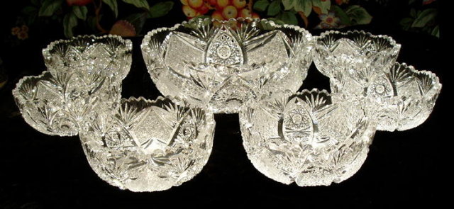 CZECH VINTAGE CUT CRYSTAL 7 pc BERRY SET #186