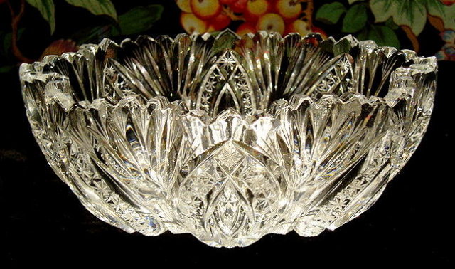 CZECH ART DECO CUT CRYSTAL 7 pc BERRY SET #187