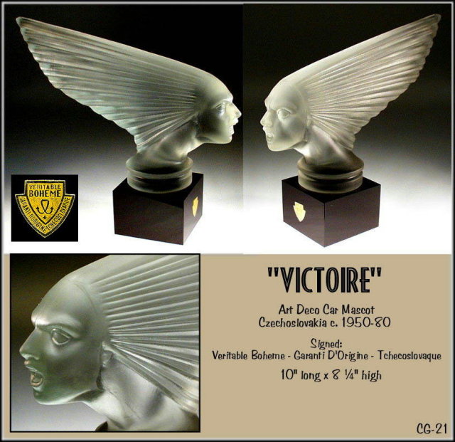 VINTAGE GLASS HOOD ORNAMENT CAR MASCOT VICTOIRE