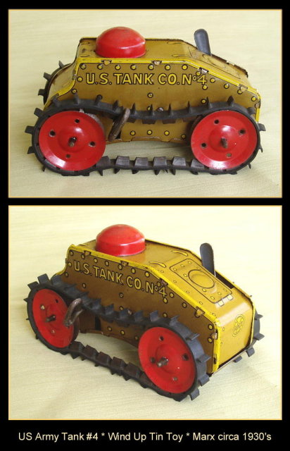 US ARMY WIND UP TANK #4 TIN TOY MARX c.1930's