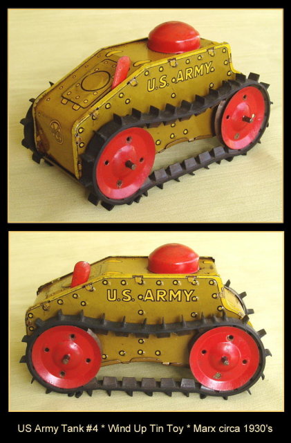 US ARMY WIND UP TANK #4 TIN TOY MARX c.1930's
