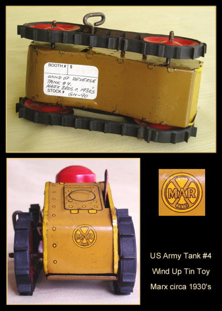 US ARMY WIND UP TANK #4 TIN TOY MARX c.1930's