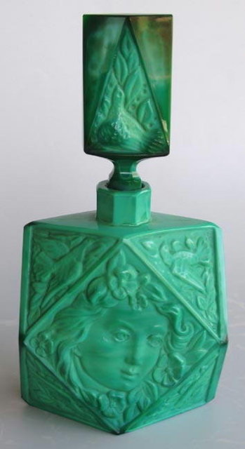 CZECH 1930's VINTAGE FIGURAL JADE GLASS PERFUME