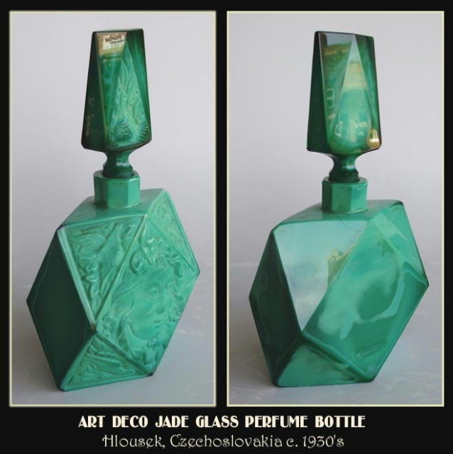 CZECH 1930's VINTAGE FIGURAL JADE GLASS PERFUME