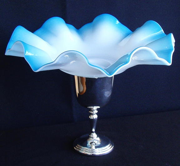 VICTORIAN BLUE OPALINE GLASS BOWL ON STAND #65