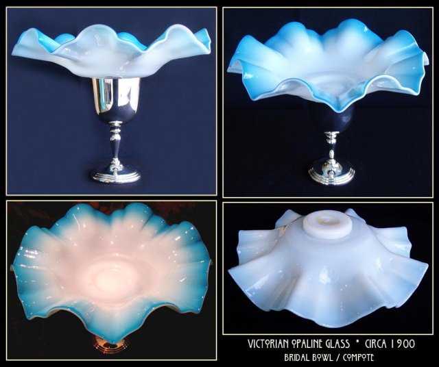 VICTORIAN BLUE OPALINE GLASS BOWL ON STAND #65
