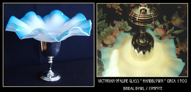 VICTORIAN BLUE OPALINE GLASS BOWL ON STAND #65