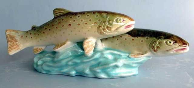 CZECH VINTAGE D. URBACH POTTERY RAINBOW TROUTS