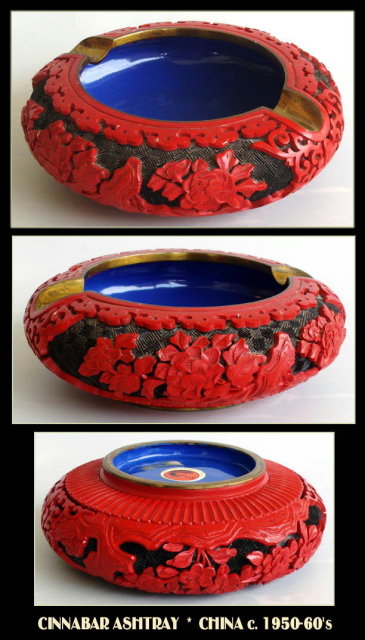 CHINESE CARVED CINNABAR ASHTRAY OR037