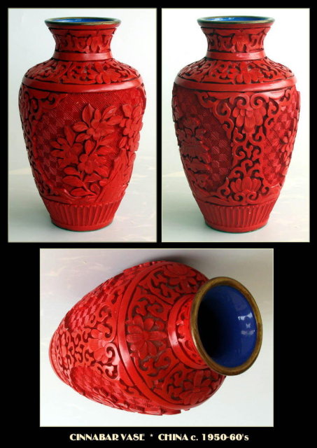 CHINESE CARVED CINNABAR VASE OR038