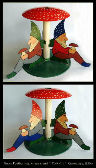 ANTIQUE GERMAN FOLK ART X-MAS GNOMES TREE STAND