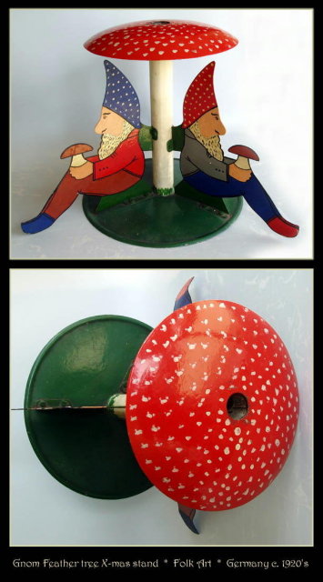ANTIQUE GERMAN FOLK ART X-MAS GNOMES TREE STAND