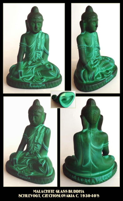 CZECH 1930's MALACHITE COLOR GLASS BUDDHA