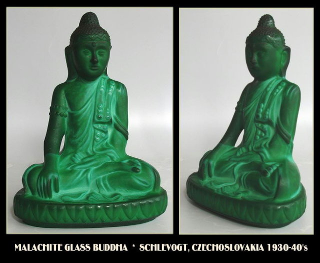 CZECH 1930's MALACHITE COLOR GLASS BUDDHA