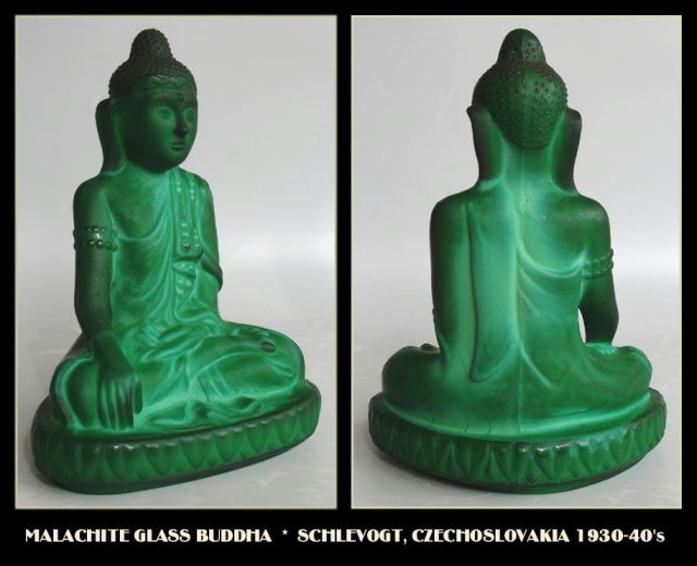 CZECH 1930's MALACHITE COLOR GLASS BUDDHA