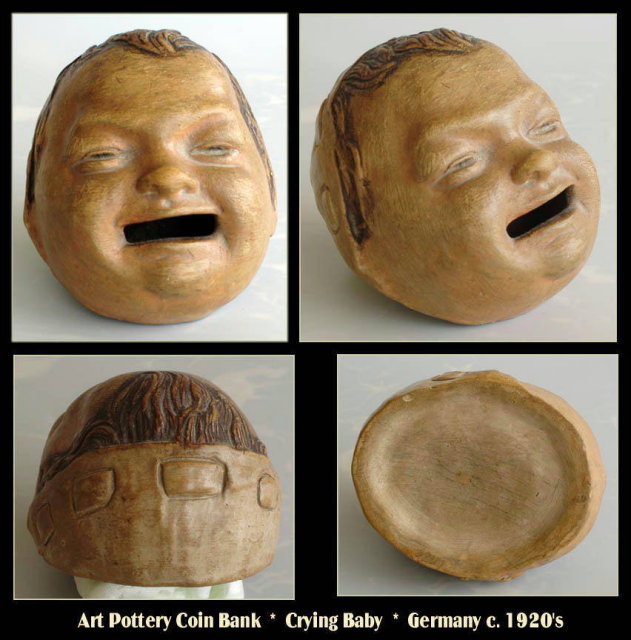 ANTIQUE GERMAN CRYING BABY FACE POTTERY COIN