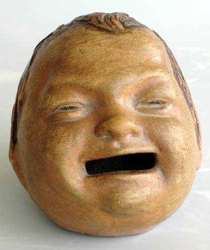 ANTIQUE GERMAN CRYING BABY FACE POTTERY COIN