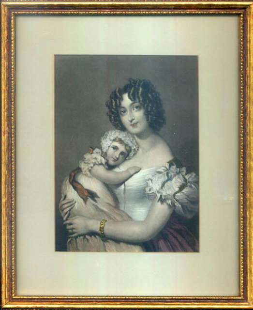 VICTORIAN HAND TINTED LITHO MOTHER & BABY AT12