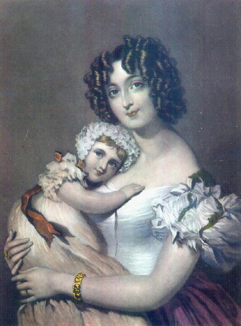 VICTORIAN HAND TINTED LITHO MOTHER & BABY AT12