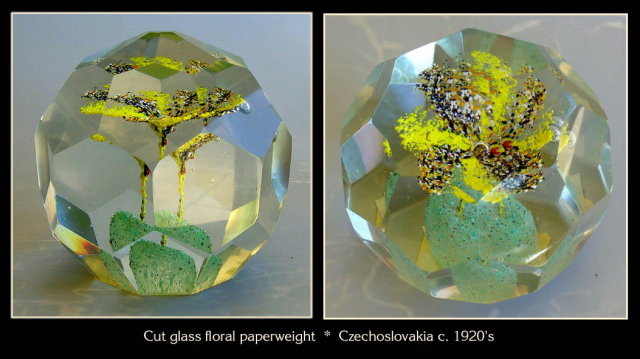 ANTIQUE FACETED BOHEMIAN GLASS PAPERWEIGHT GL73