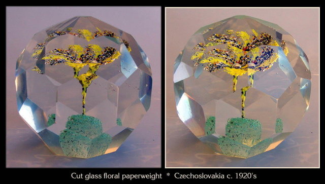 ANTIQUE FACETED BOHEMIAN GLASS PAPERWEIGHT GL73
