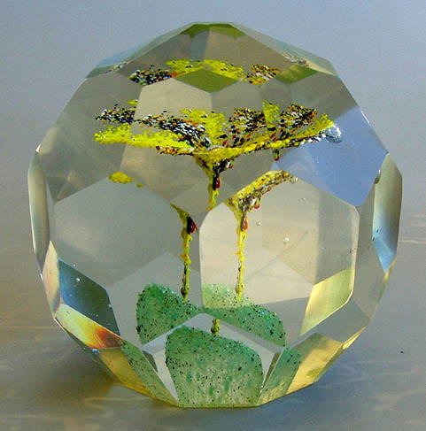 ANTIQUE FACETED BOHEMIAN GLASS PAPERWEIGHT GL73