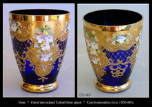 VINTAGE CZECH COBALT BLUE ENAMELED GLASS VASE