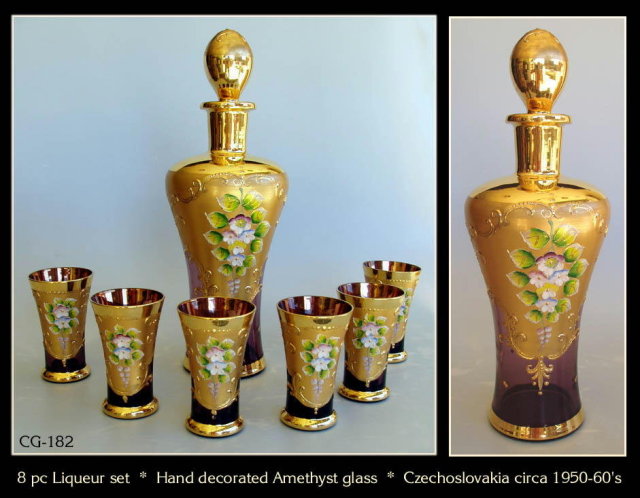 CZECH 1930's ENAMELED AMETHYST GLASS LIQUEUR
