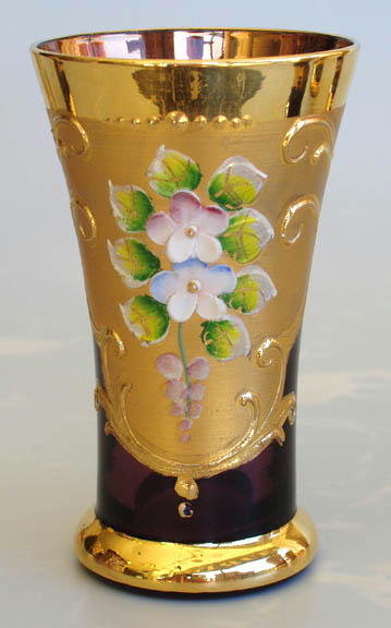 CZECH 1930's ENAMELED AMETHYST GLASS LIQUEUR
