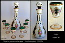 CZECH VINT WHITE CUT TO GREEN GLASS LIQUEUR SET