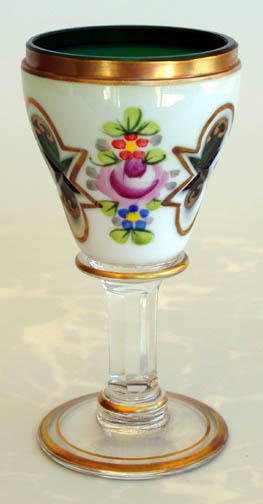CZECH VINT WHITE CUT TO GREEN GLASS LIQUEUR SET