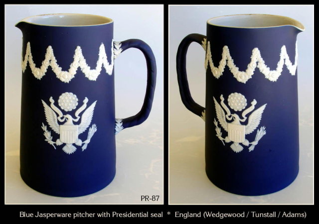 BLUE JASPERWARE PITCHER US PRESIDENTIAL SEAL