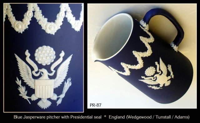 BLUE JASPERWARE PITCHER US PRESIDENTIAL SEAL