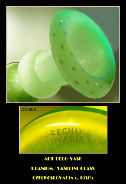 CZECH c.1930 ART DECO URANIUM / VASELINE GLASS VASE